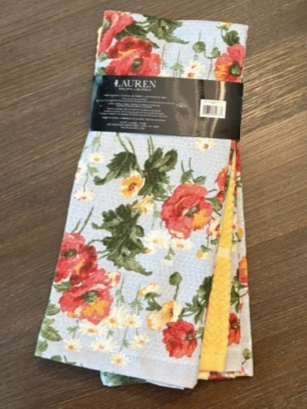 Lauren Ralph Lauren Kitchen Towels Dishcloths 3pc Floral Yellow White Stripe NWT